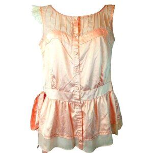 Whimsical Soft Girl Satin Lace Top Peplum Size Medium Dainty Coquette Romantic